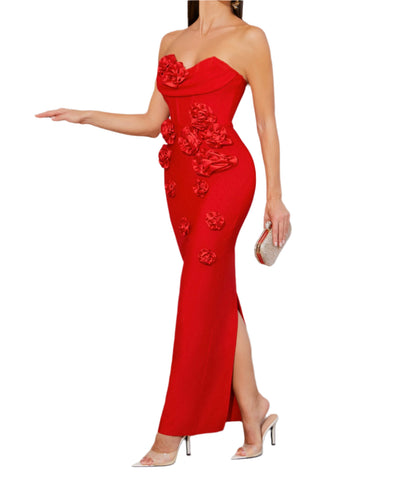 BHUV Strapless Flowers Bandage Maxi Dress