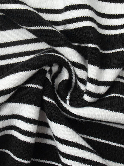 Long Sleeves Split-Joint Striped Lapel Sweater Tops