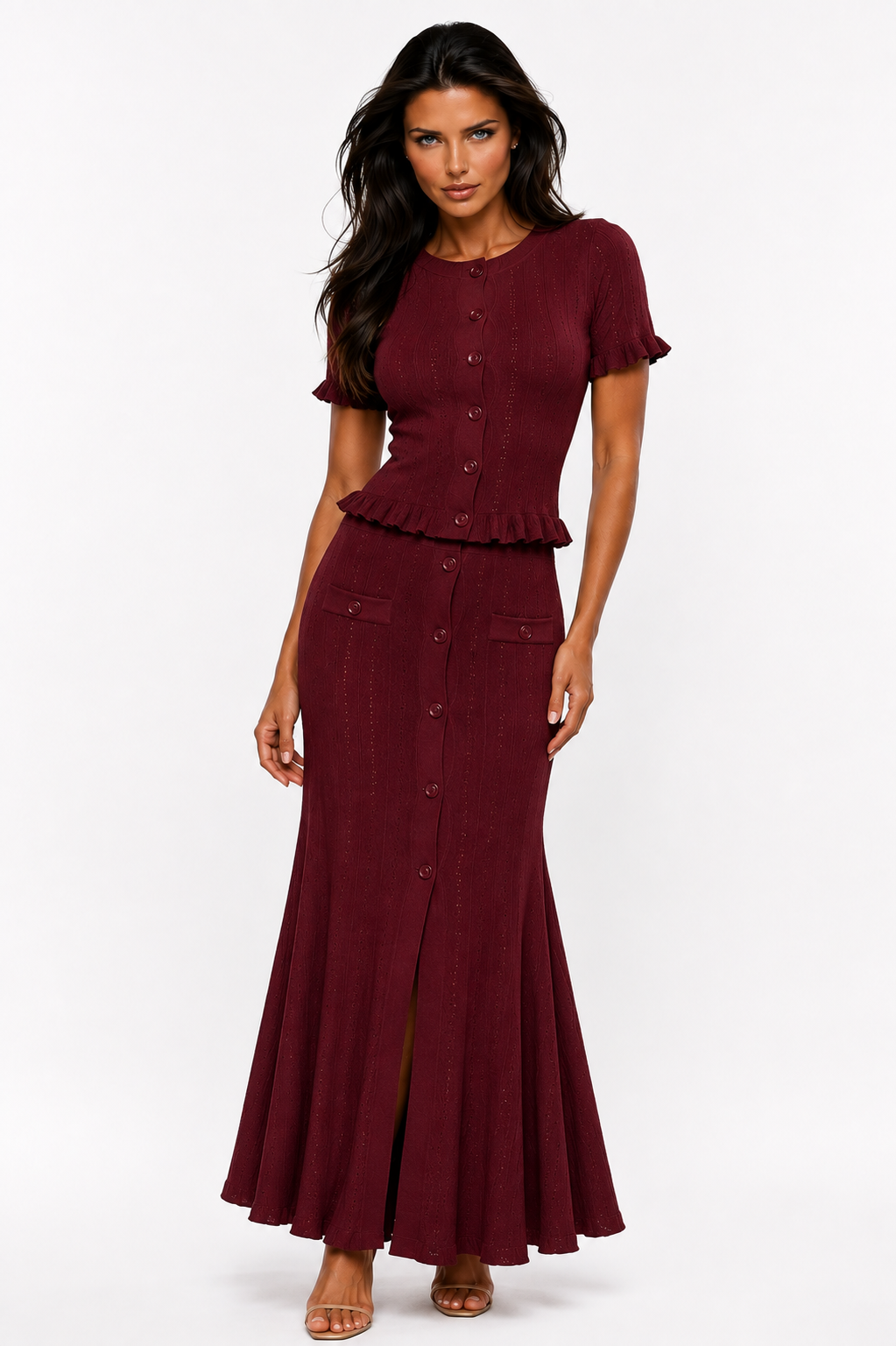 CELIA Knit Ruffle Top & Maxi Skirt