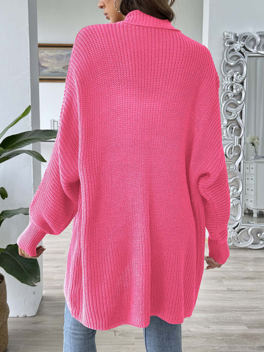 Solid Color Ribbed Loose Long Sleeves Stand Collar Cardigan Tops