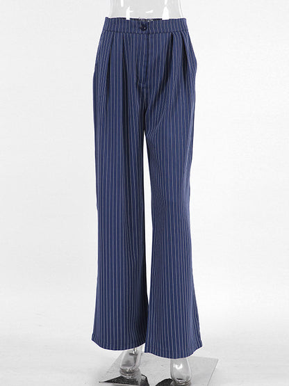 Pantalon large taille haute Pantalon rayé boutonné Pantalon 