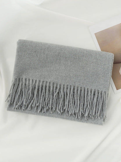 Keep Warm Solid Color Tasseled Shawl&Scarf GRAY One_size