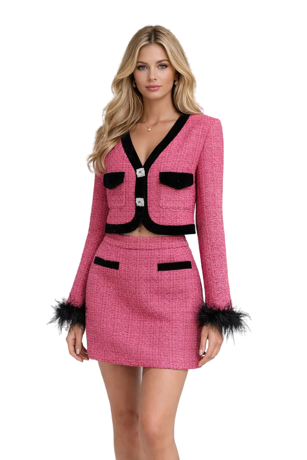 TIRSA Elegant Tweed Two-Piece Skirt Set | Chic Women’s Set PINK