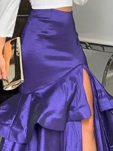 Jupe trapèze ample superposée de couleur unie avec fentes latérales 