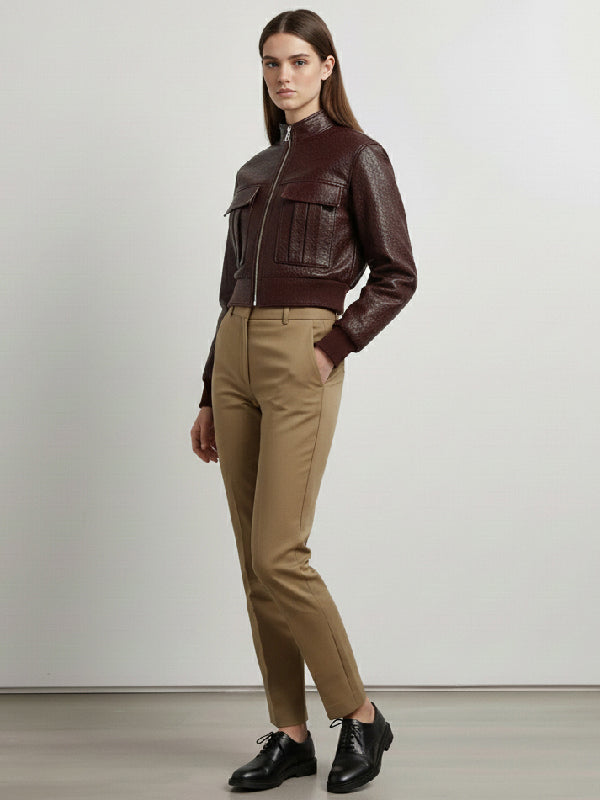 Long Sleeves Pockets Zipper High Neck Jackets Outerwear