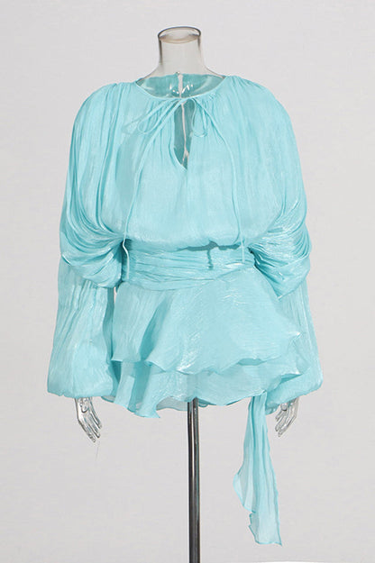 Beryl Pleated Ruffle Hem Mini Dress