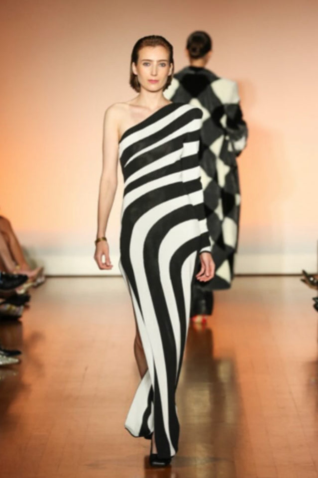 Long Asymmetrical Striped Knit Dress