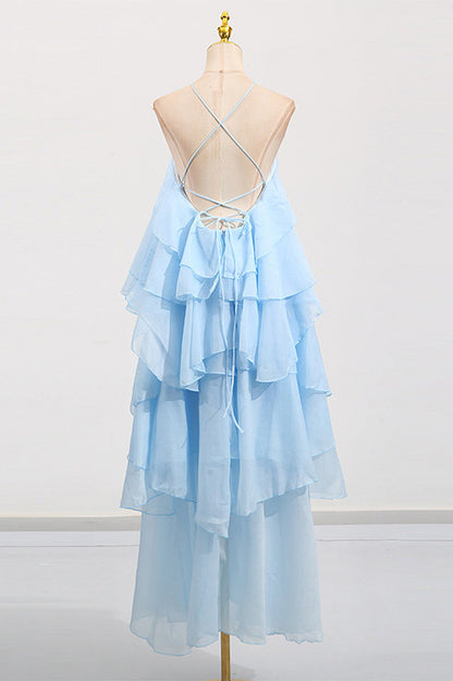 Sibley Halterneck Tiered Ruffle Maxi Dress