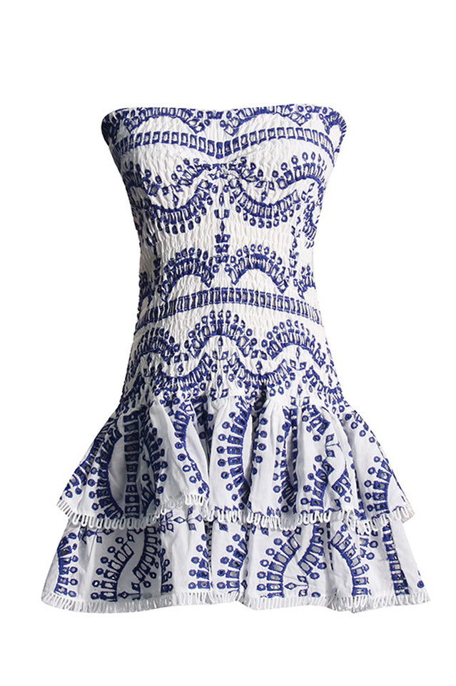Megan Short Dress Blue White Samoa