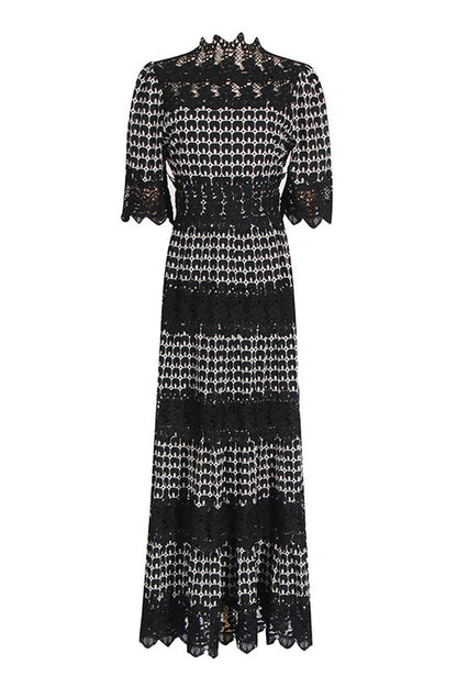 Lace Embroidery Cocktail Midi Dress Black