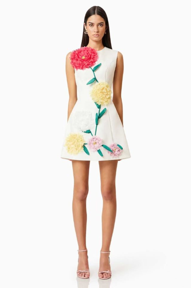 Sibyl Floral Applique Sleeveless Mini Dress