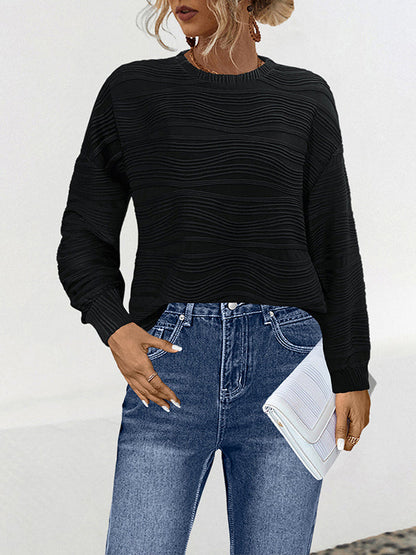 Long Sleeves Loose Solid Color Round-Neck T-Shirts