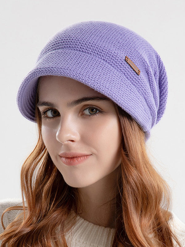 Flat Brim Solid Color Split-Joint Hats Knitted Hats