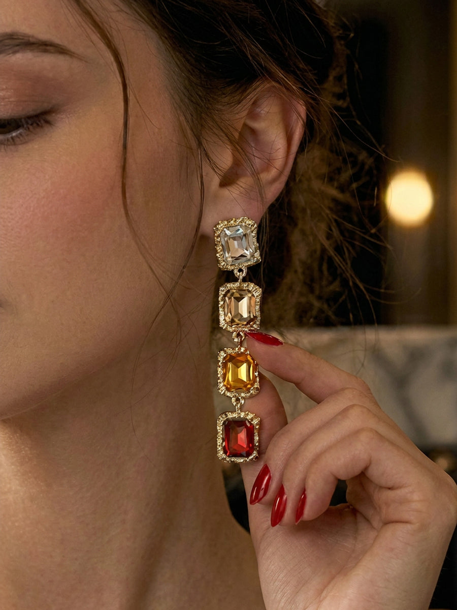 Rhine Stones Split-Joint Water Drop Earrings Accessories