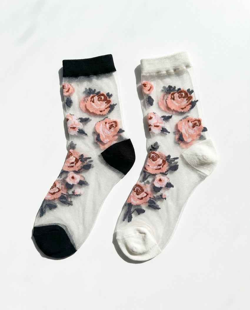 Roses Sheer Socks, 2-Pack