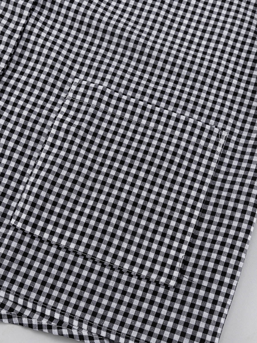 Loose  Contrast Color Plaid Ruffled Split-Joint  Long Sleeves Buttoned Lapel Blouses&Shirts Tops + Pants Two Pieces Set