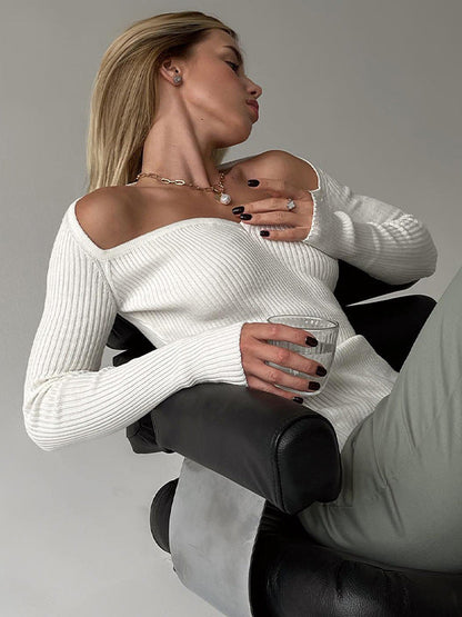 Urban Skinny Solid Color Square-Neck Sweater Tops