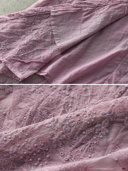 Vintage Loose Embroidered Lace Hollow Blouse