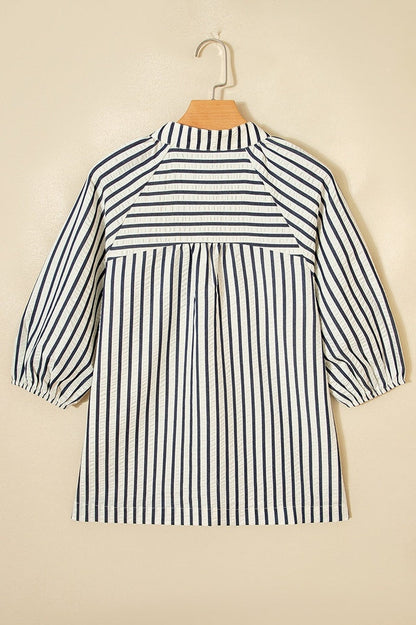 Stripe Floral Embroidered Blouse