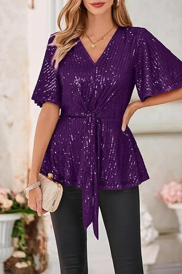 GRACE KARIN Sequin Ruffle Top 5#
