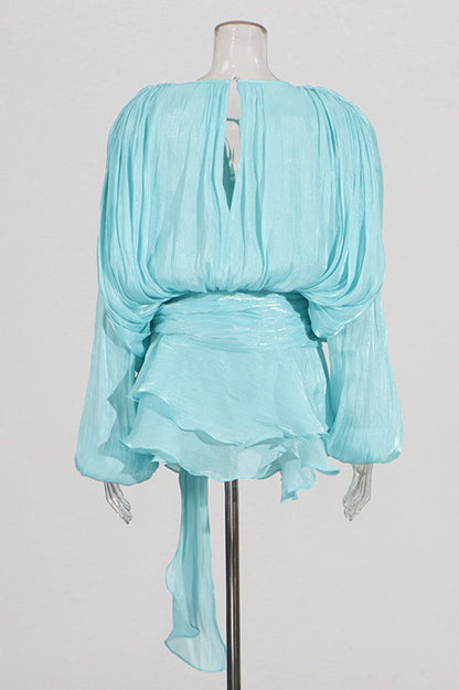 Beryl Pleated Ruffle Hem Mini Dress