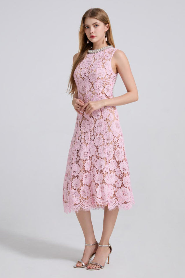 Ariana Floral Lace Sleeveless Midi Dress