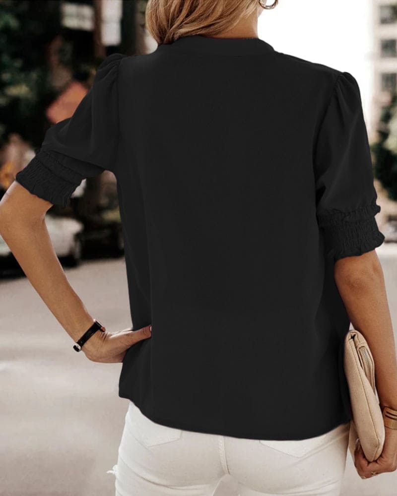 Maya | Women's V-Neck Puff Sleeve Blouse Short Sleeve Top