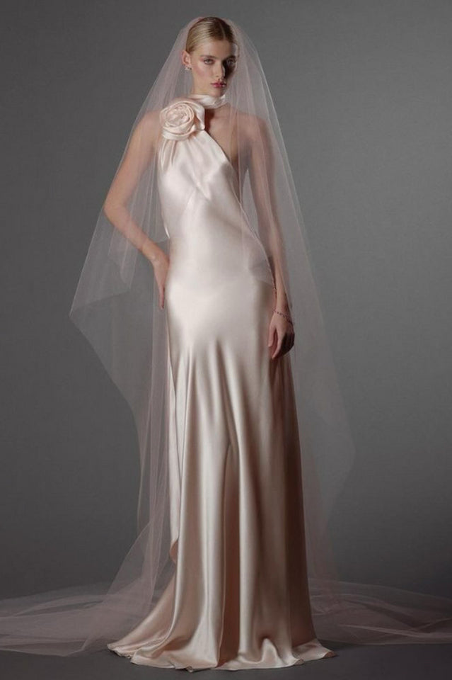 Verna Halter Floral Maxi Satin Dress