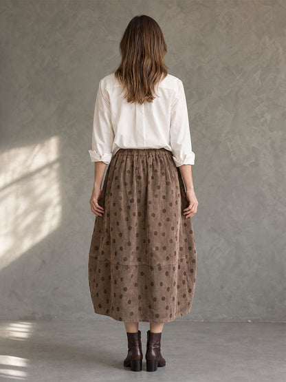 Split-Joint Polka-Dot Pockets Elasticity Drawstring Contrast Color Loose A-line Skirts