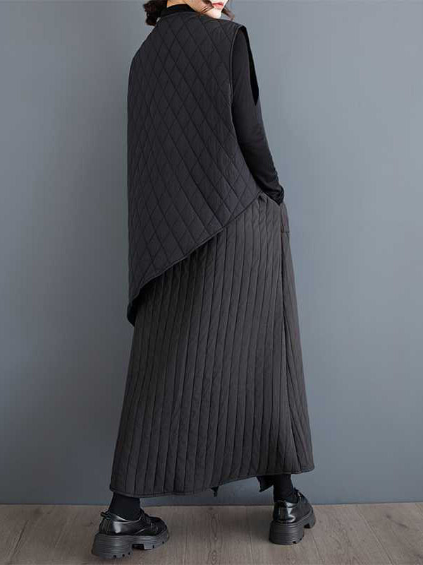 Gilet ample sans manches, asymétrique, boutonné, matelassé, couleur unie, col rond, rembourré 