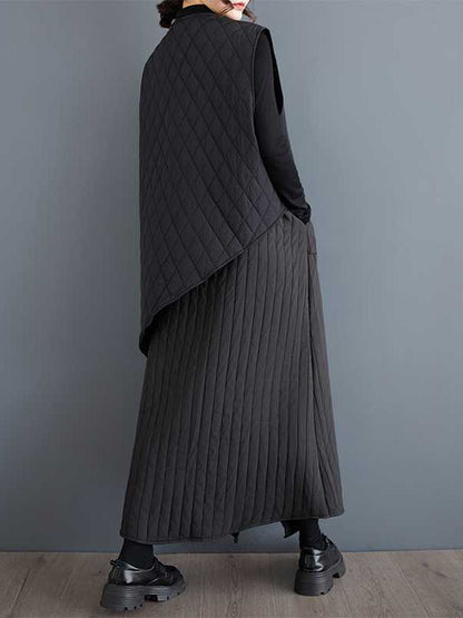 Gilet ample sans manches, asymétrique, boutonné, matelassé, couleur unie, col rond, rembourré 