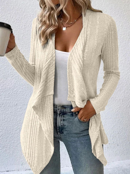 Long Sleeves Loose Solid Color Collarless Cardigan Tops APRICOT