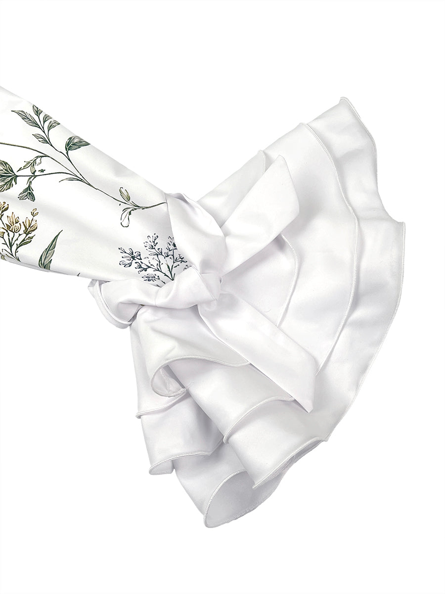 Long Sleeves Ruffle Sleeves Buttoned Flower Print Lapel Blouses&Shirts Tops