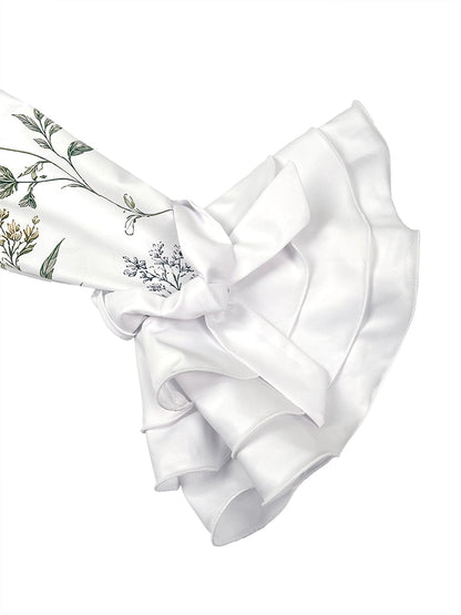 Long Sleeves Ruffle Sleeves Buttoned Flower Print Lapel Blouses&Shirts Tops