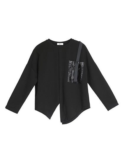 Fashion Loose Long Sleeves Split-Front Round-Neck T-Shirts Tops