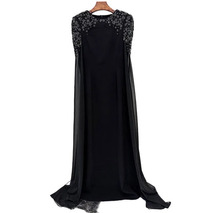 PINKAPPLE DRESSES INEZ Luxury Black Embellished Shoulder Maxi Dress