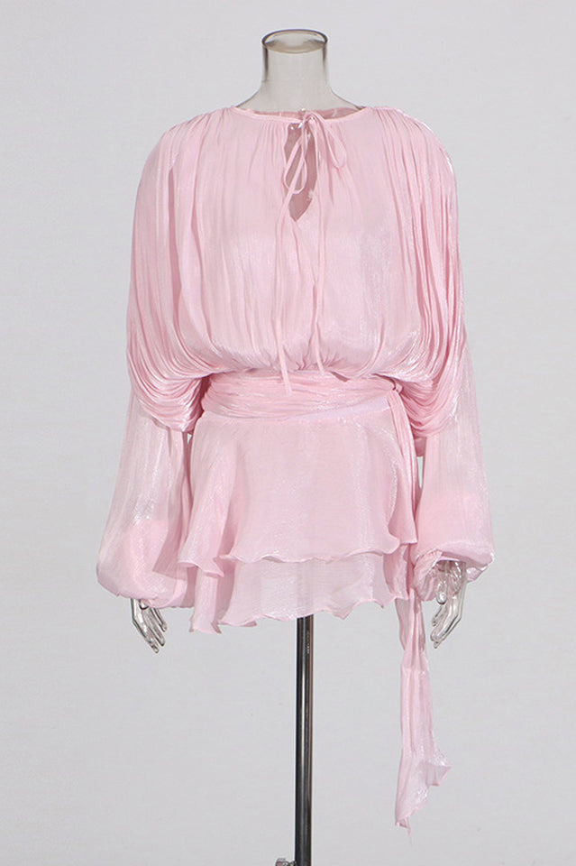 Beryl Pleated Ruffle Hem Mini Dress