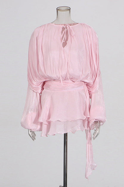 Beryl Pleated Ruffle Hem Mini Dress