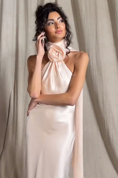 Verna Halter Floral Maxi Satin Dress