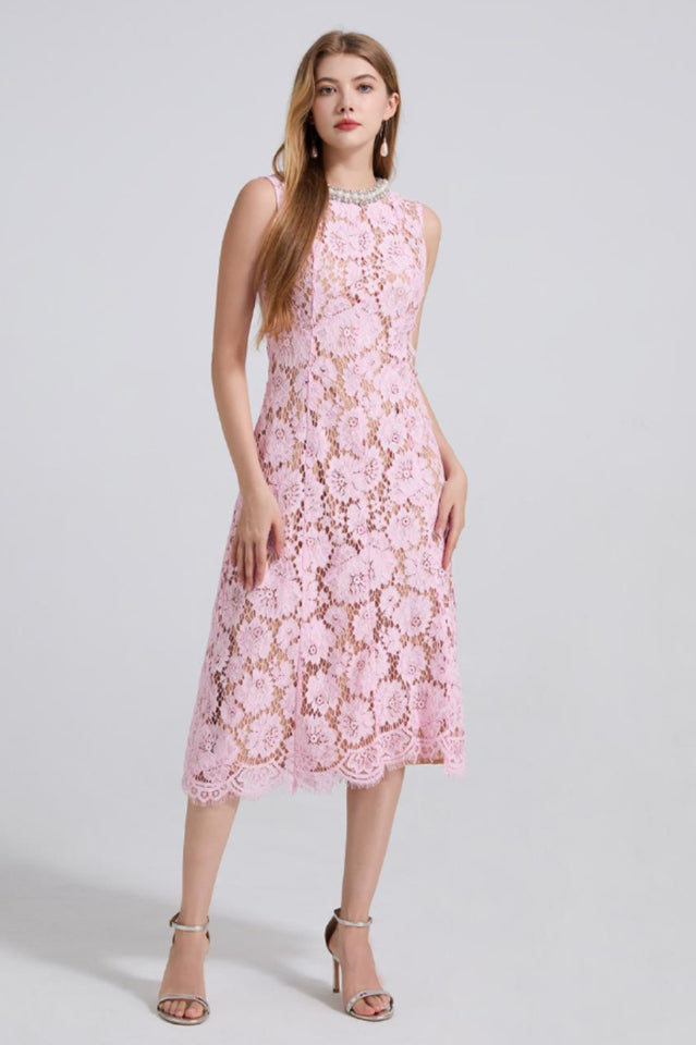 Ariana Floral Lace Sleeveless Midi Dress
