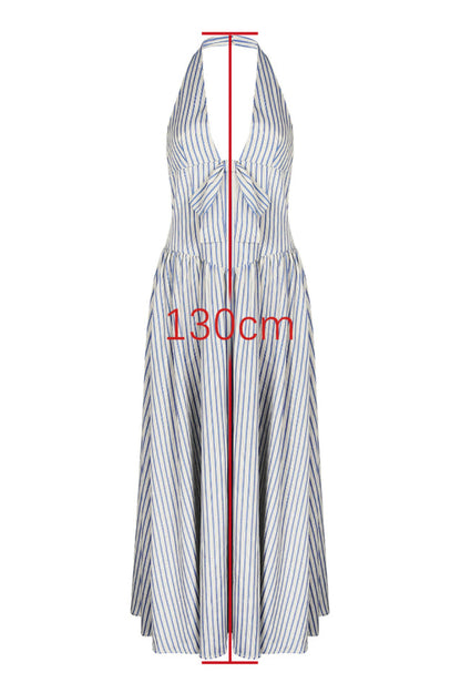 Mackenna Stripe Halter Smock Back Dress