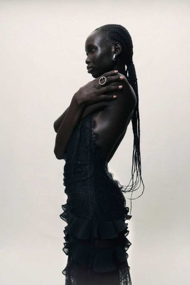 Dario Flower Plunge Lace Maxi Dress