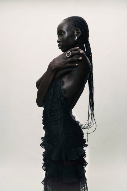 Dario Flower Plunge Lace Maxi Dress