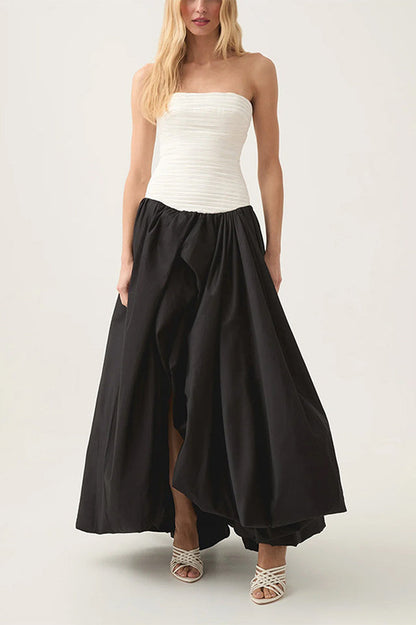 Strapless Ruched Puff Maxi Dress