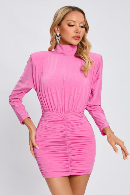 Turtle Crystal Embellished Draped Mini Dress