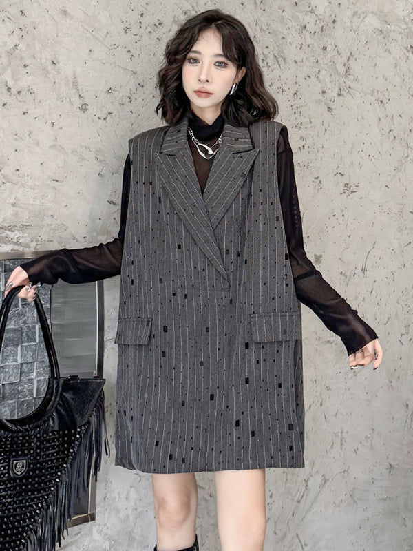 Loose Sleeveless Striped Lapel Vest Top