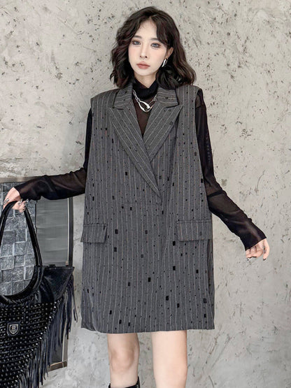 Loose Sleeveless Striped Lapel Vest Top