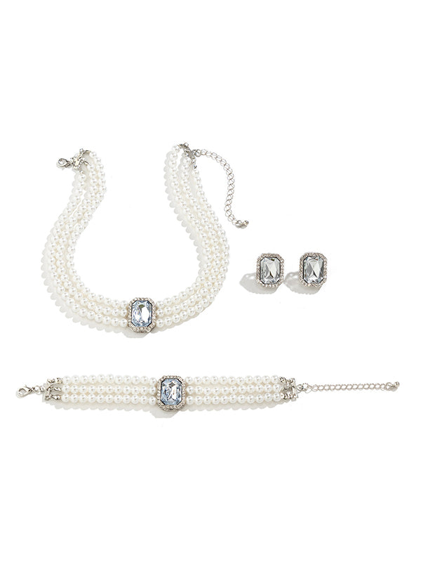 Geometric Layered Rhine Stones Bracelet Accessories + Necklaces Accessories + Earrings Accessories