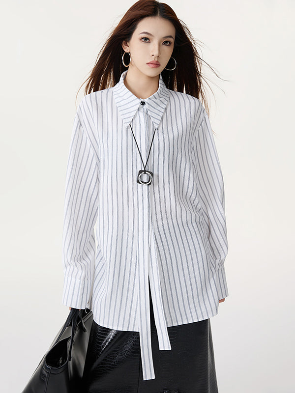 Long Sleeves Loose Striped Lapel Collar Blouses&Shirts Tops