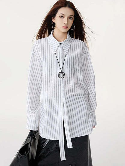 Long Sleeves Loose Striped Lapel Collar Blouses&Shirts Tops